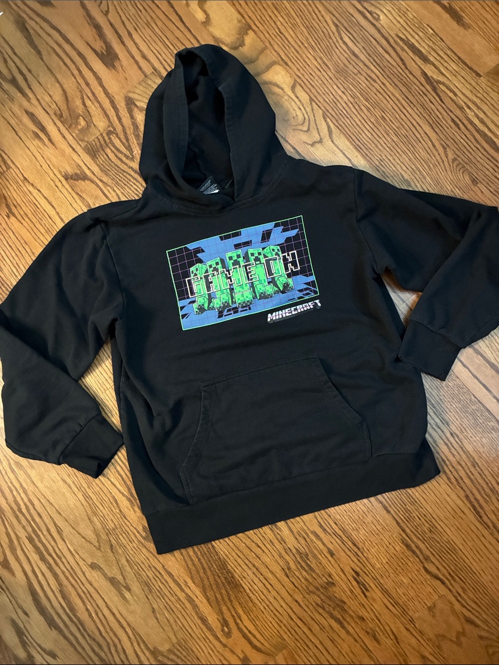 Minecraft Boys Large 14 Black "Game On" Graphic Hoodie Sweatshirt Mad Engine